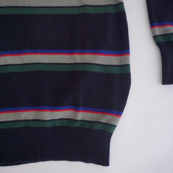 Polo Ralph Lauren Navy Stripe Knit Collared Sweater Old Money Collegiate Large - Picture 5 of 11